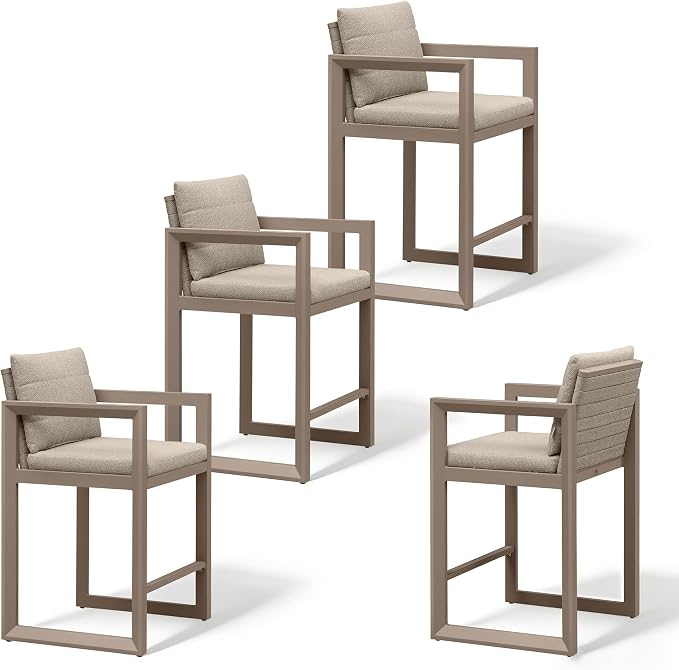 PURPLE LEAF Outdoor Counter Height Bar Stools Set of 4 27 Inch Modern Aluminum by Unknown