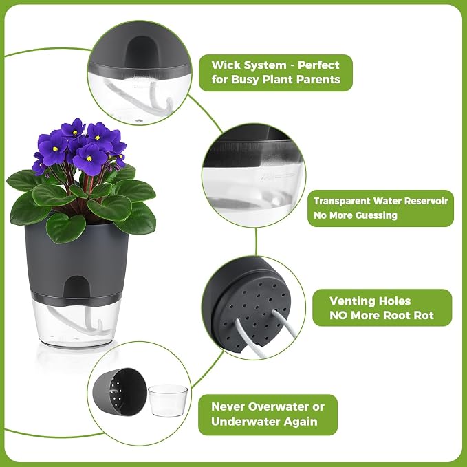 12 Pack Self Watering Pots for Indoor Plants, PlanterHoma 3.2 Inch Plant Pot - Image 6