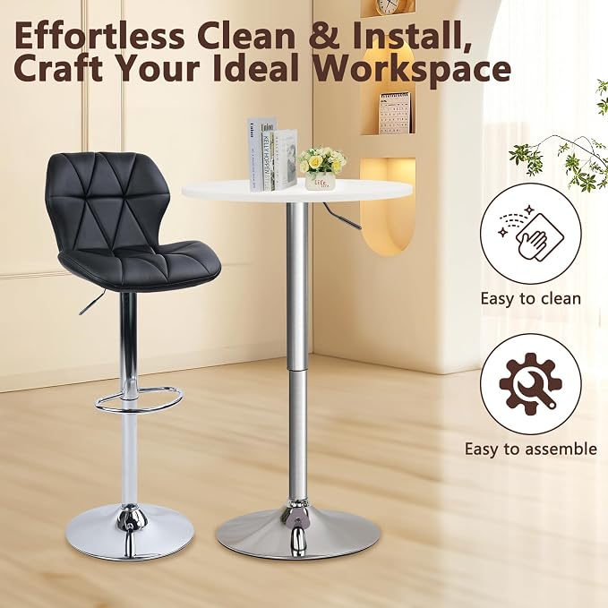 CLATINA Round Bar Pub Tables Set of 2, 360° Swivel High Top Cocktail Table - Image 6