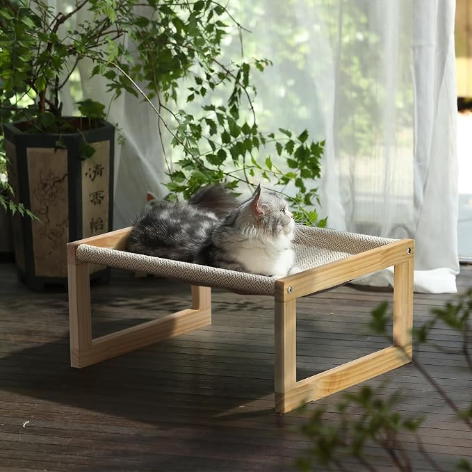 FUKUMARU Dog Bed, Large Breathable Elevated Cat Hammock, Wooden Cat Beds - Image 6