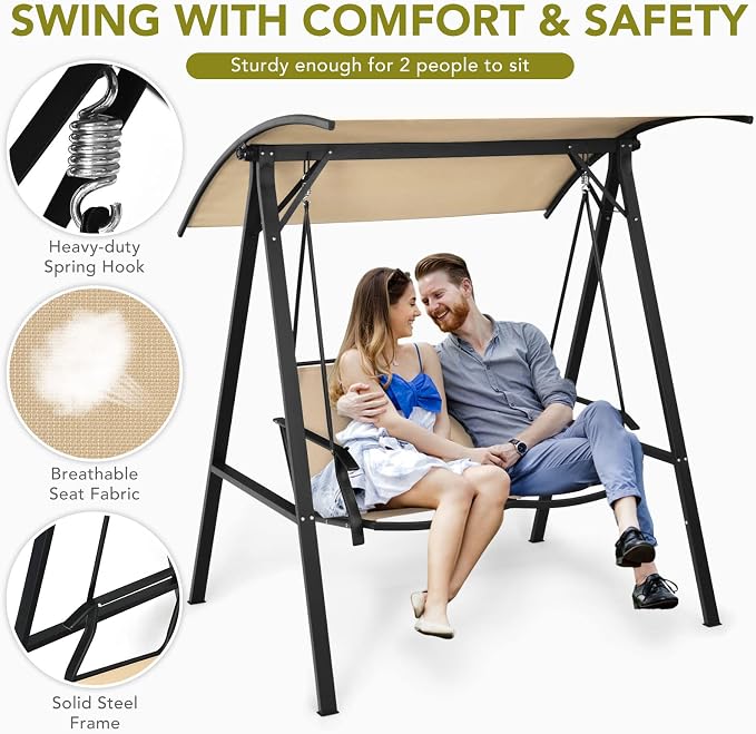 Tangkula 2-Person Patio Swing, Weather Resistant Porch Swing - Image 7