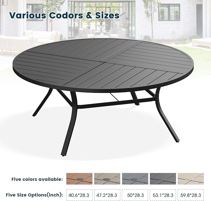 Patio Dining Table for 8-10, Round Metal Outdoor Table - Image 7