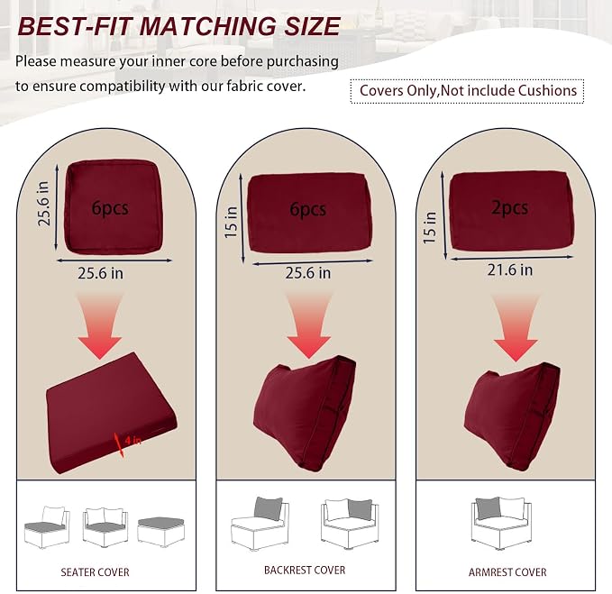 Outdoor Cushion Covers for Patio Furniture, Patio Cushion Covers Replacement - Image 2