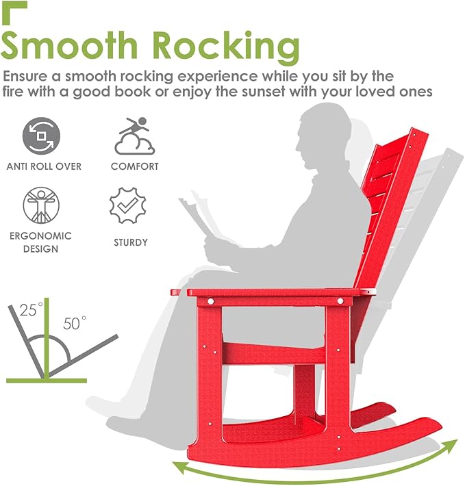 GREENVINES Outdoor Rocking Chairs | Set of 4 | Porch Rocker | HDPE Plastic | - Image 4