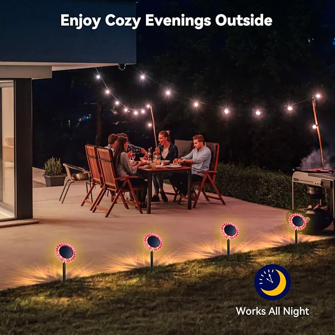 Outdoor Solar Lights, 4 Pack Led Solar Sunflower Lights, Stake/Wall 2-in-1 - Image 7