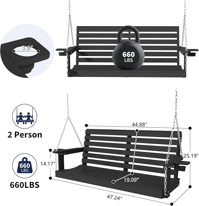 Plawdlik Porch Swings, 2 Seat Patio Chair - Image 4