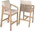 JONATHAN Y BSL1200A-SET2 Porto Modern Coastal Tub Roped Acacia Wood Outdoor Bar by JONATHANY