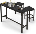 Outdoor Bar Height Table and Chairs Set, 3 Piece Black Top and Bronze Leg Patio by COZYMAN