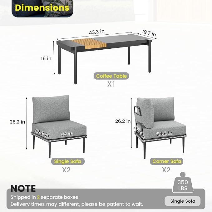 Sundale 5 Pieces Outdoor Patio Furniture Set, Metal Sectional Sofa Patio - Image 2
