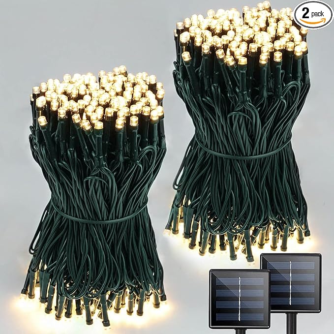 2 Pack Total 400 LED Solar Christmas Lights Outdoor, Solar String Lights by EEW