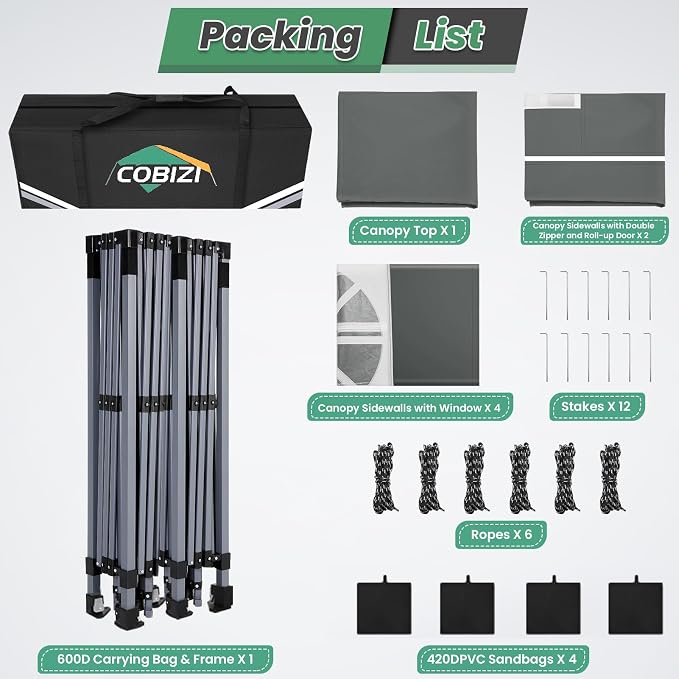 COBIZI 10x20 Pop Up Canopy Tent - Image 6