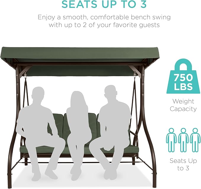 Best Choice Products 3-Seat Outdoor Large Converting Canopy Swing Glider - Image 4