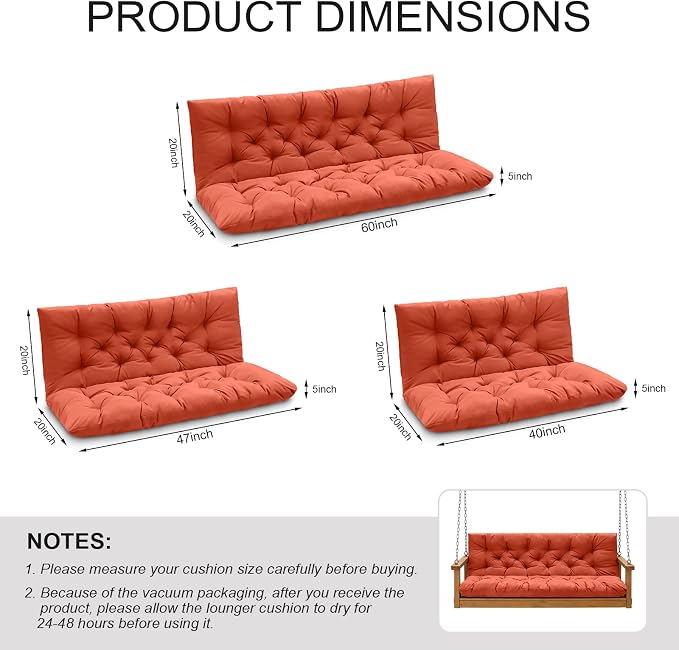Outdoor Swing Cushions, Porch Swing Replacement Seat Cushions - Image 2