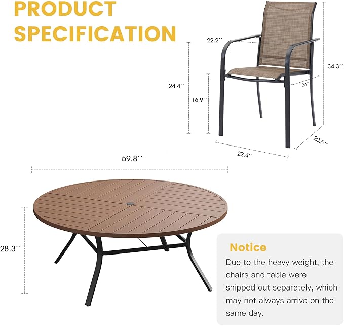 VICLLAX Patio Table and Chair Set of 10, All Weather Metal Round Outdoor Dining - Image 7
