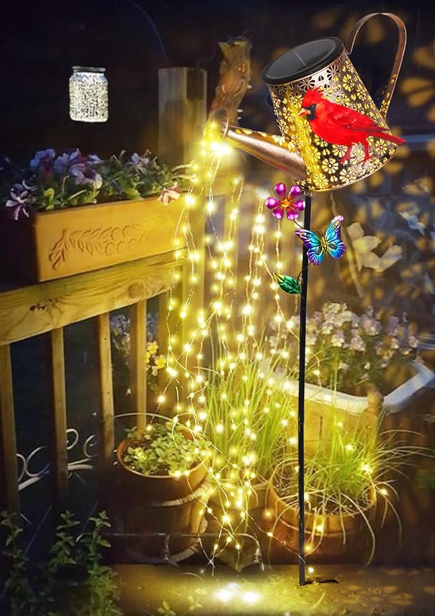 Solar Watering Can with Lights Outdoor Garden, 41in Large Red Cardinal Garden - Image 9