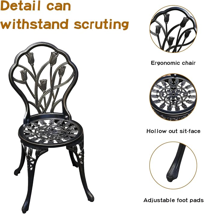 JARDIN DE CENTENNIAL Patio Bistro Set.Rust-Resistant Cast Aluminum Bistro Table - Image 5