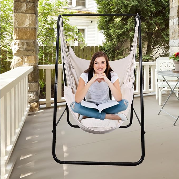 Goutime Hammock Chair, Boho Hanging Rope Ceiling Swing, Macrame Hanging - Image 5