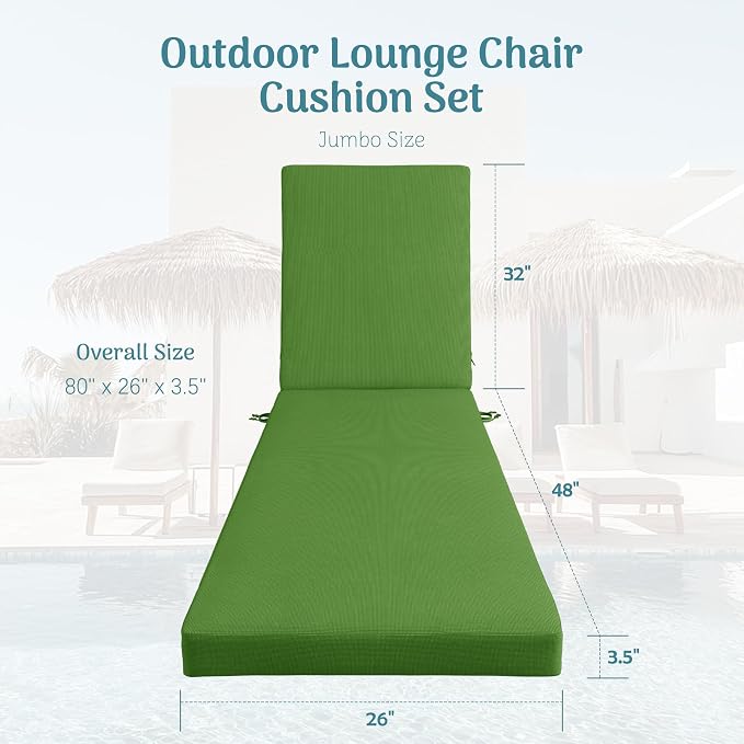 Codi Chaise Lounge Cushions Outdoor, Pool Lounges Chair Cushion Set, Waterproof - Image 3