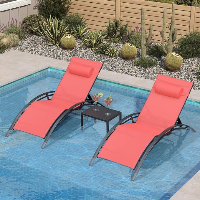 PURPLE LEAF Patio Oversized Chaise Lounge Chair Set by PURPLELEAF