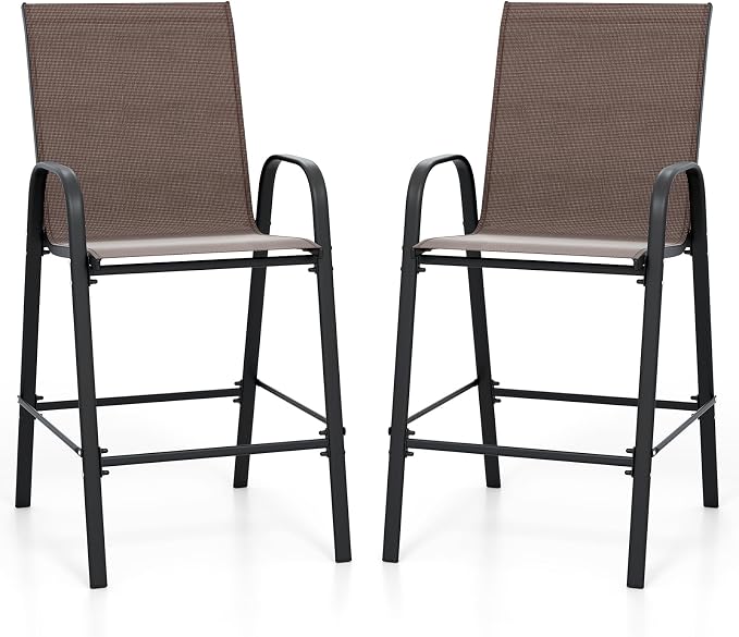 Tangkula Outdoor Bar Stools Set of 2, Enlarged Seat & Metal Frame, Tall Patio by TANGKULA