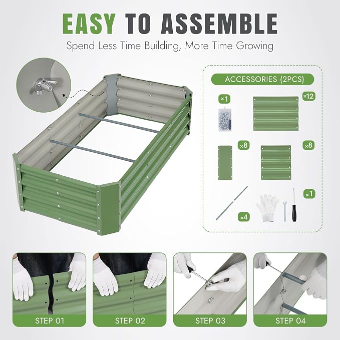 INNO STAGE 2 Pcs 4×2×1ft Galvanized Raised Garden Bed Kit, Galvanized Planter - Image 7