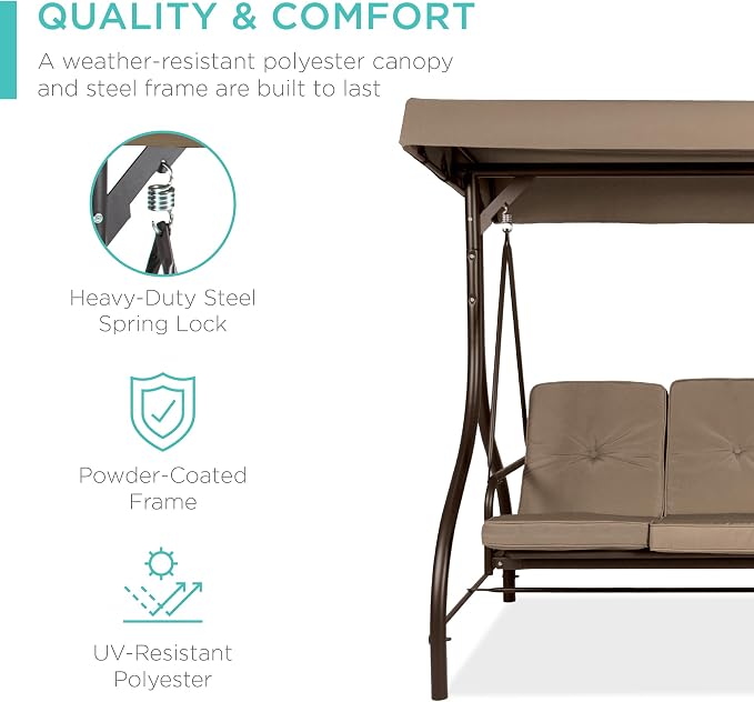 Best Choice Products 3-Seat Outdoor Large Converting Canopy Swing Glider - Image 3