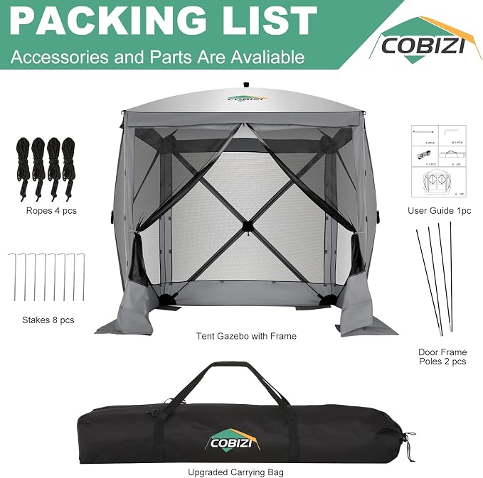 COBIZI 6x6 FT Pop up Gazebo Tent, Waterproof Instant Screen - Image 3