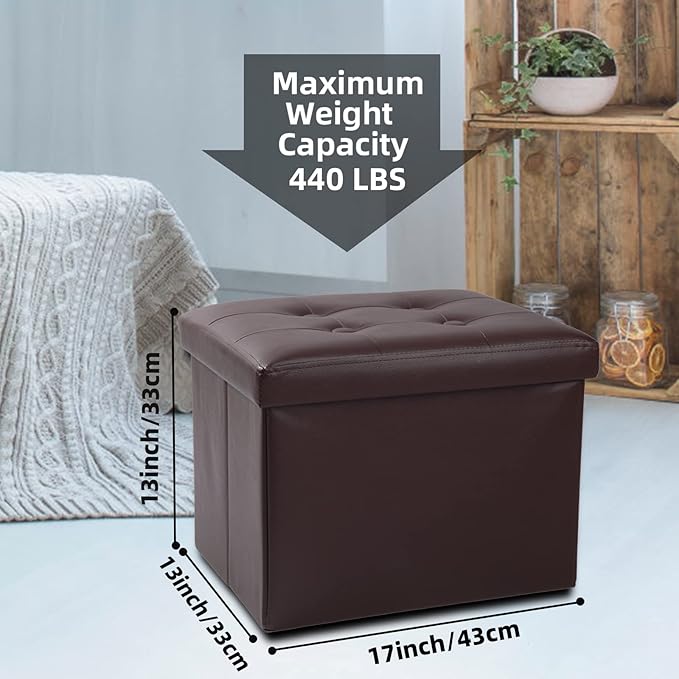ALASDO Brown Leather Storage Ottoman Footrest Stool, Modern Style - Image 3
