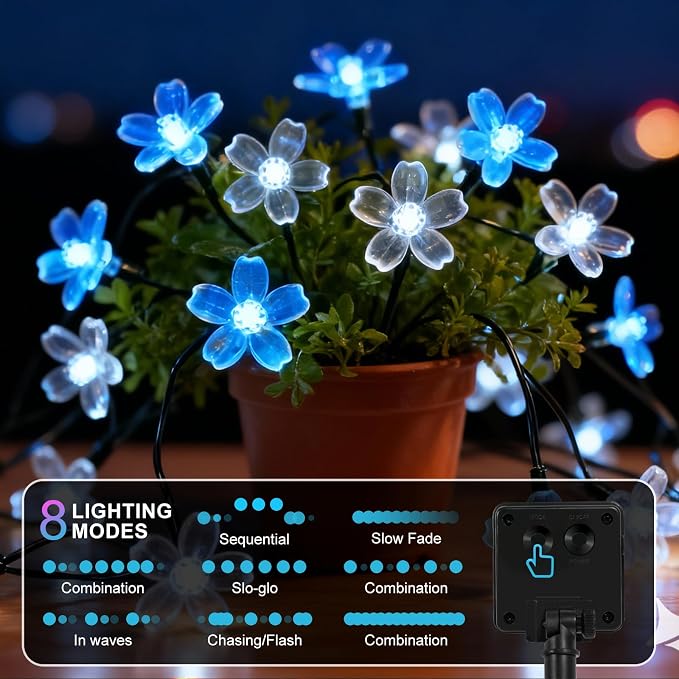 2 Pack Total 52FT 120 LED Solar String Lights Outdoor Waterproof Flower Fairy - Image 2