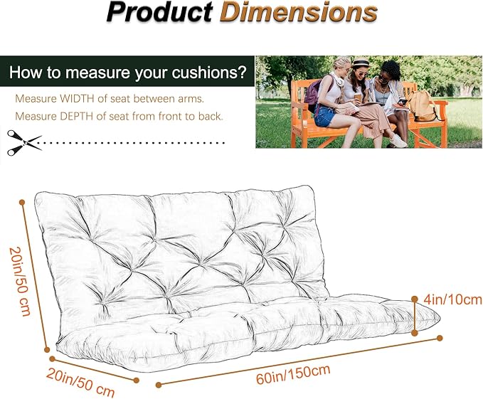 2-3 Seat Swing Replacement Cushion, Outdoor Bench Cushions - Image 6
