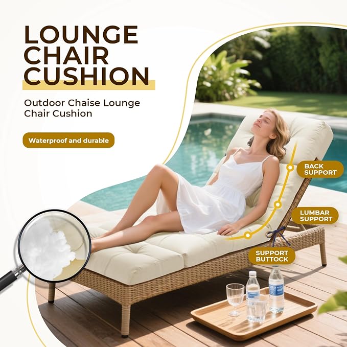 Outdoor Chaise Lounge Chair Cushion Waterproof 74.4 x 22 x 4.7 Inches Lounge - Image 2