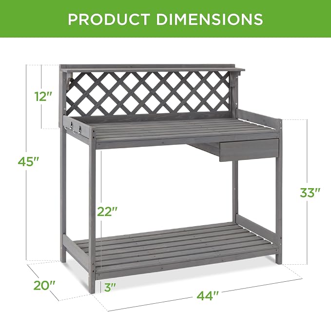 Best Choice Products Outdoor Garden Potting Bench, Wooden Workstation Table - Image 7