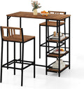 Tangkula Outdoor Wood Bar Set, 3 Pieces Patio Bar Height Table & Chair Set w/ by TANGKULA