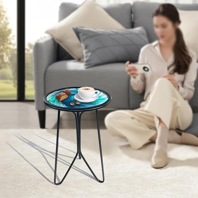 LIFFY Patio Side Table, Small Round End Table, Metal Side Table Outdoor - Image 2