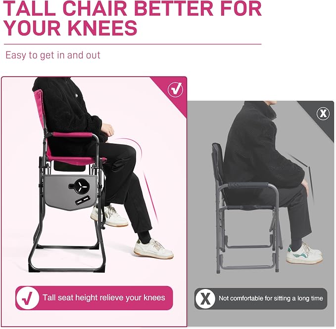 EVER ADVANCED Portable 30.7" Seat Height Tall Folding Camping Chair Directors - Image 8