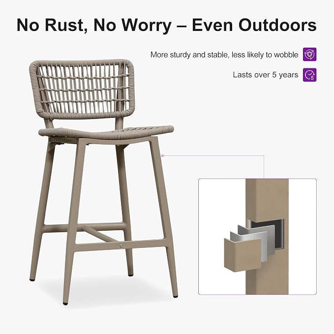 PURPLE LEAF Patio Counter Height Bar Stools Set of 2 Metal Bar Chairs - Image 6