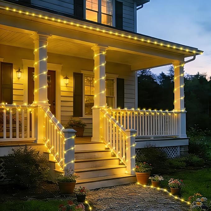 QITONG Warm White Solar Rope Lights, 2 Pack Each 33ft 100 LED String Light - Image 9