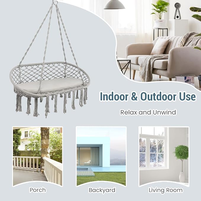 Giantex 2-Seat Hammock Chair, Macrame Swing - Image 4
