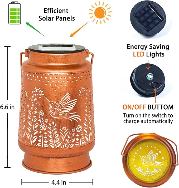 2 Pack Hummingbird Solar Lanterns Outdoor Waterproof Hanging Solar Lights - Image 6