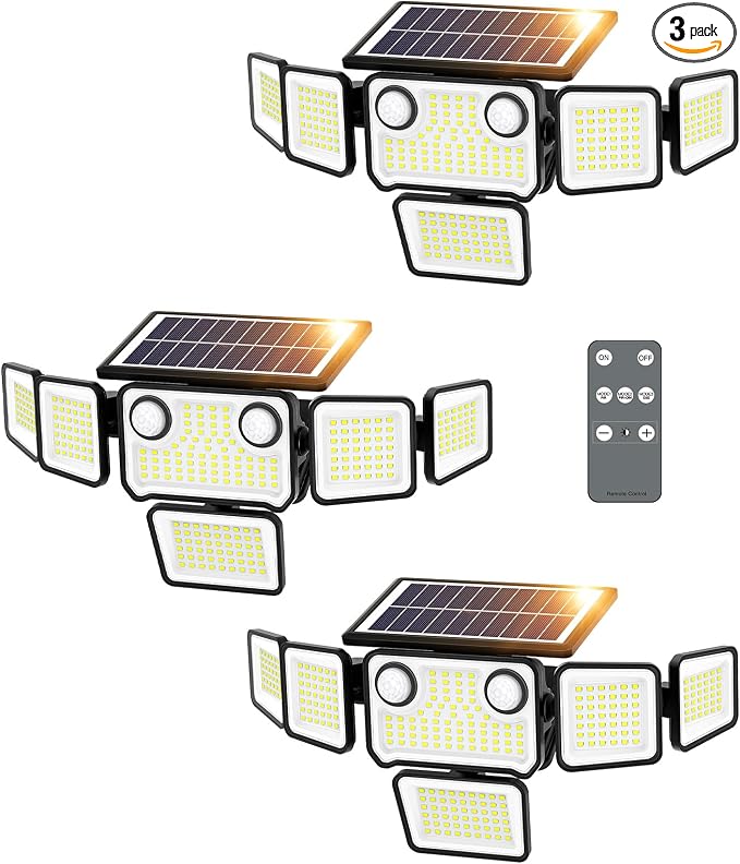 6000LM Solar Lights Outdoor Waterproof, 6 Heads Solar Flood Lights Outdoor by SZPOWER