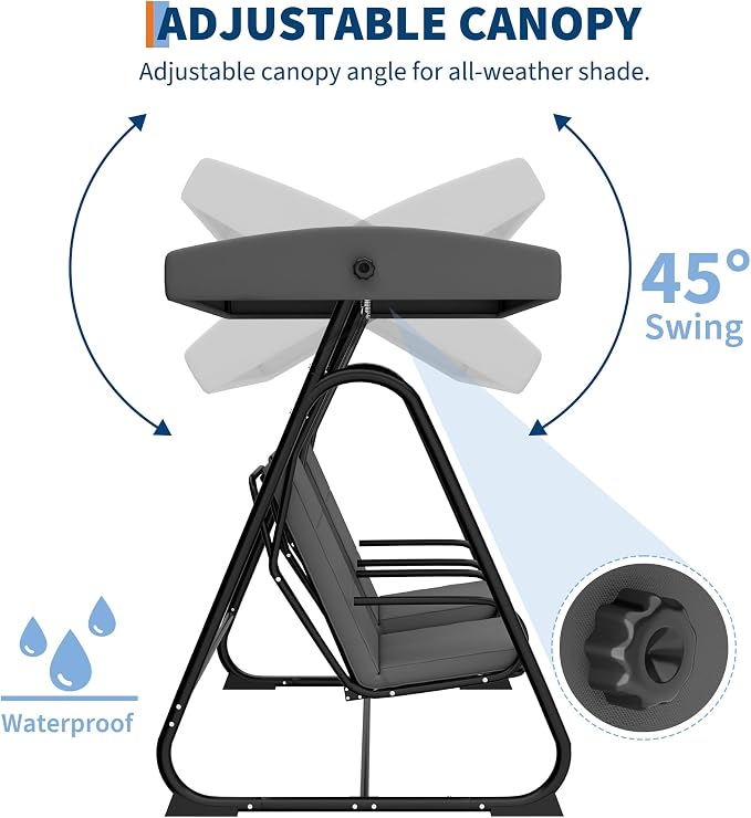 GarveeLife 2 Person Porch Swing Chair, Heavy Duty Outdoor Patio Swing Glider - Image 3