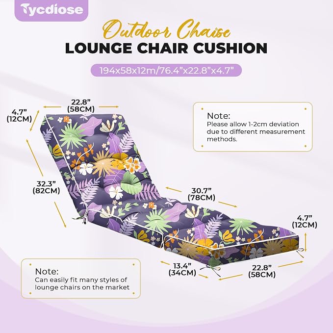 Outdoor Chaise Lounge Chair Cushion, Waterproof Non-Slip Patio Chaise Lounge - Image 3