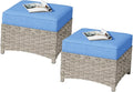 HOOOWOOO 2 Piece Patio Ottoman Set, Outdoor Wicker Ottomans, All Weather by DesignforBetterLife