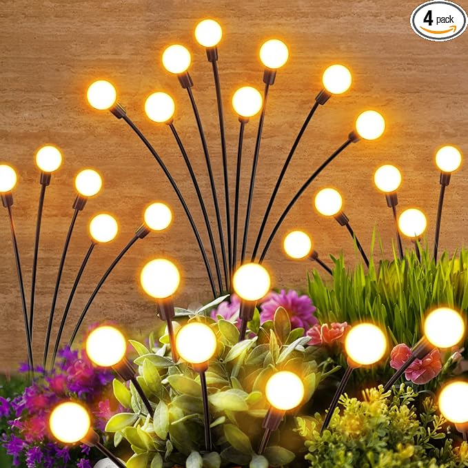 Outdoor Solar Garden Lights: 4 Pack 32 LED Firefly Solar Powered Lamps by NFEVER