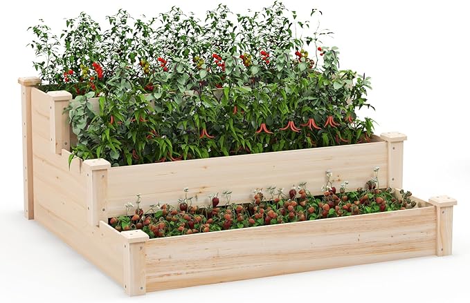 Giantex 3-Tier Raised Garden Bed, Tiered Planter Box w/Open-Ended Base by Giantex