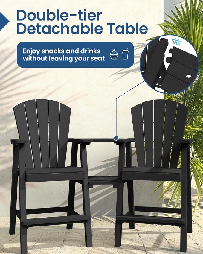 Ciokea Tall Adirondack Chairs Set of 4, HDPE Outdoor Adirondack Bar Stools - Image 3