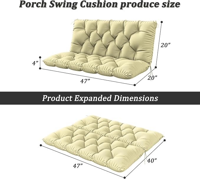 Porch Swing Cushion with Backrest 2-3 Seater Outdoor Bench Cushions Waterproof - Image 2