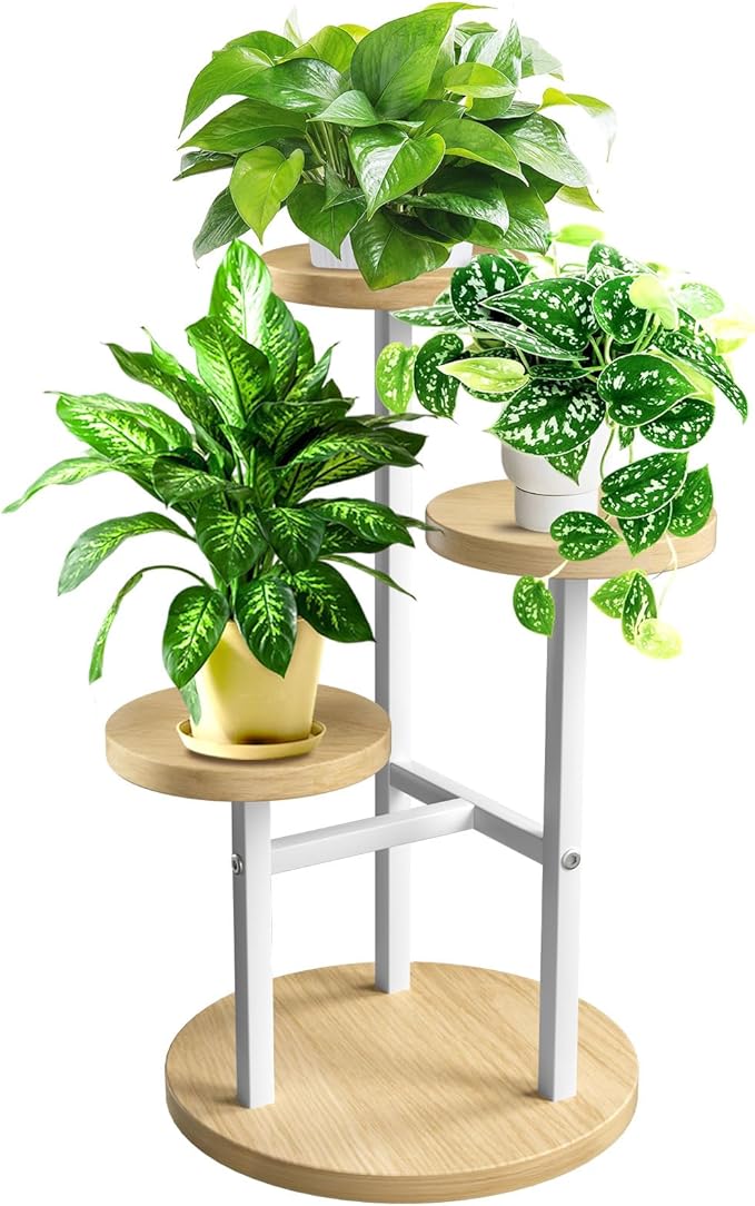 GEEBOBO 3 Tier Plant Stand Indoor, Metal Wood Plant Stands by GEEBOBO