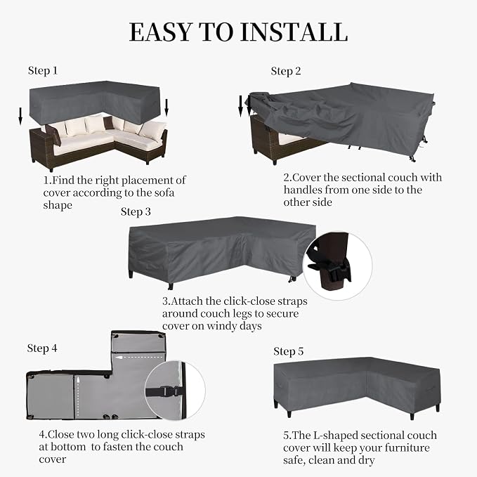 Easy-Going Patio L-Shaped Sectional Sofa Cover, Heavy Duty Garden Furniture - Image 7