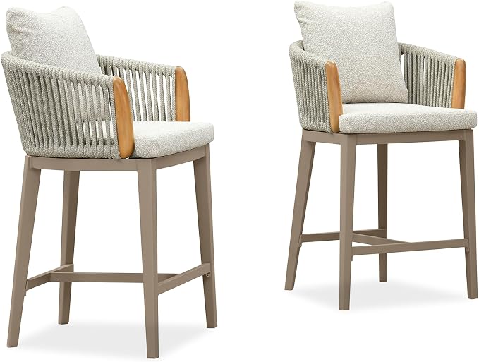 PURPLE LEAF Outdoor Counter Height Bar Stools Chair, Modern Upholstered Patio by PURPLELEAF